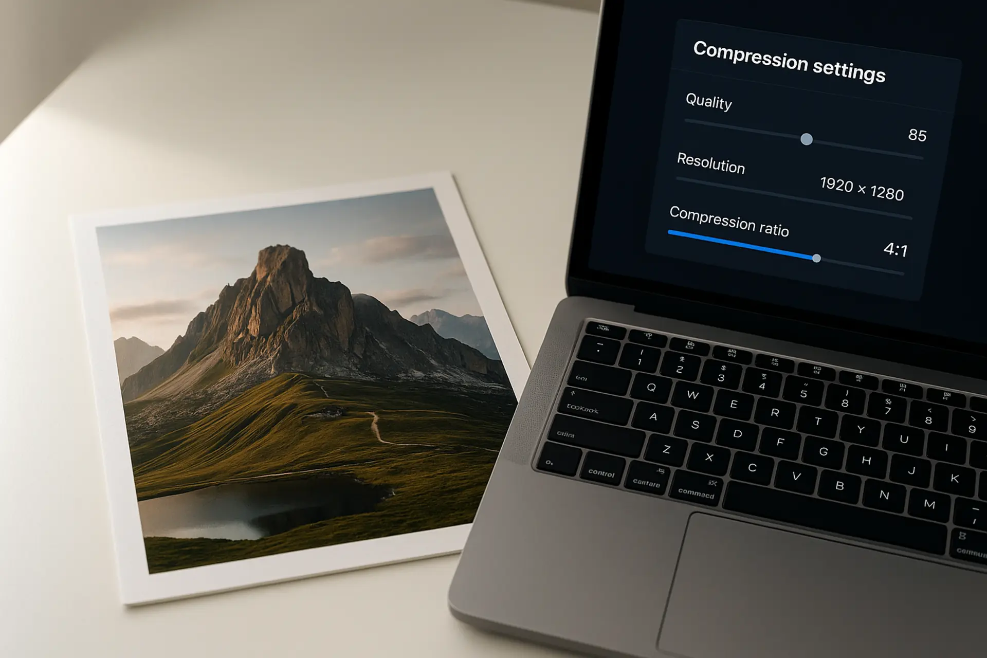 Guía de compresión de imágenes mostrando comparación de formatos JPG PNG WebP AVIF y reducción de tamaño